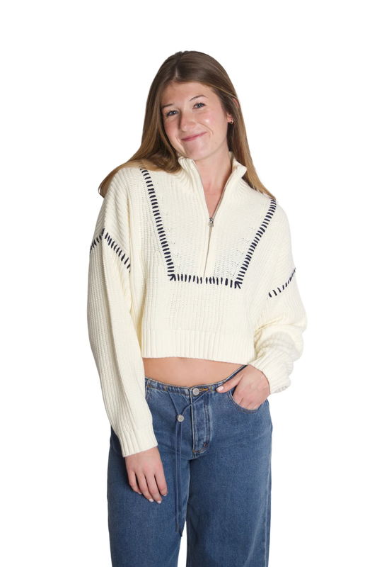STAUD Hampton Ivory & Navy Sweater
