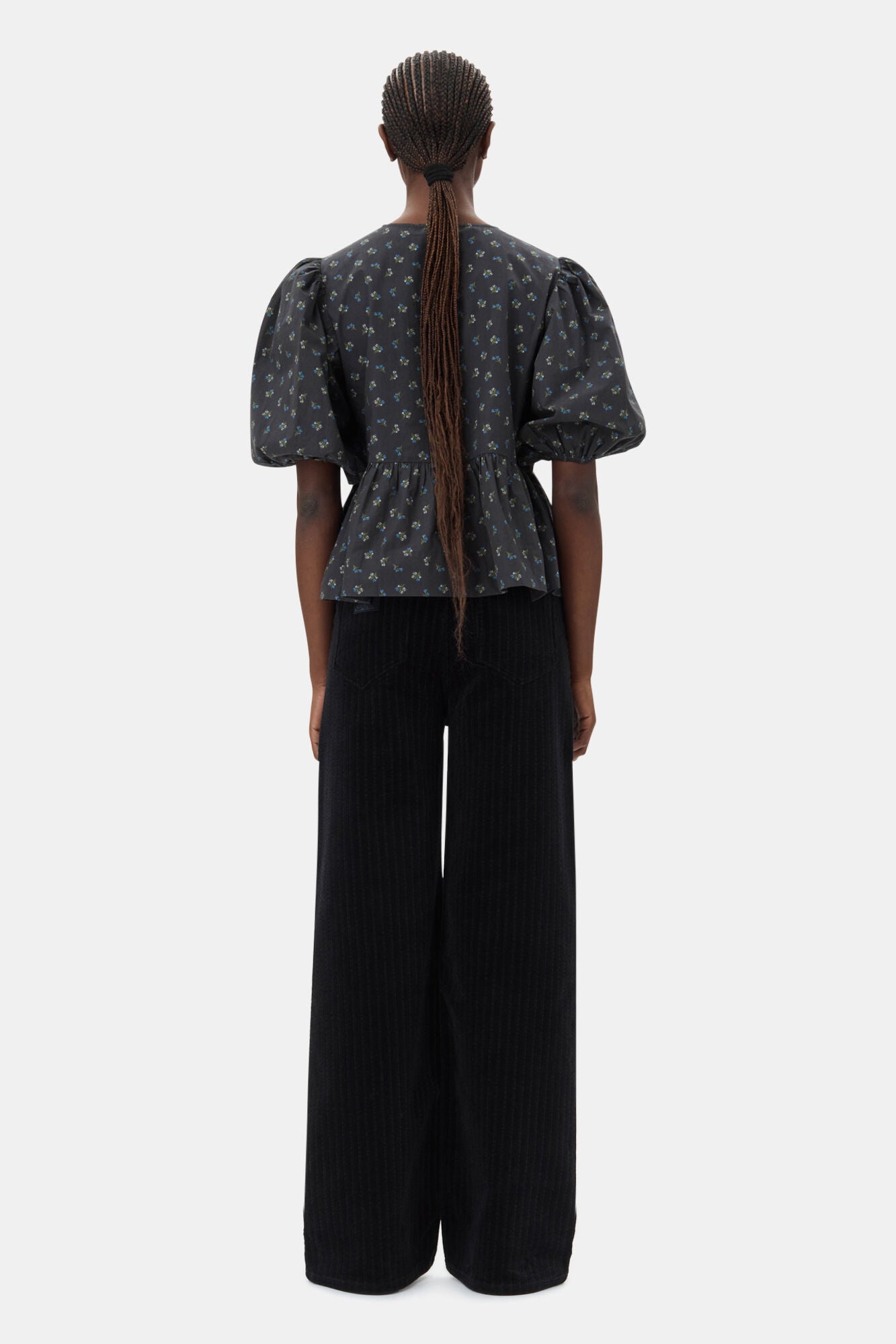 Ganni Printed Cotton Peplum Blouse