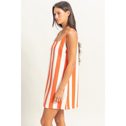Striped Square Neck Woven Mini Dress