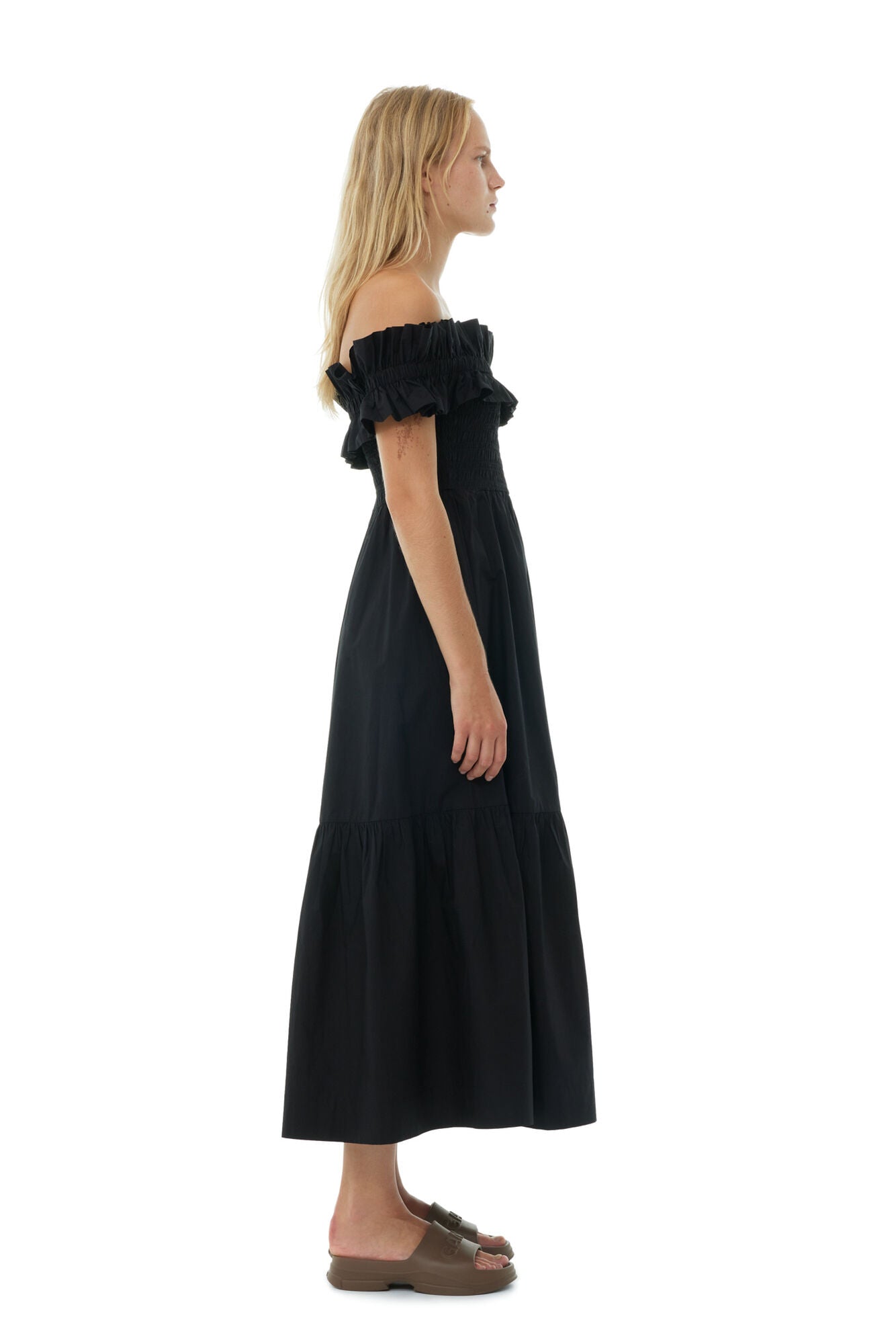 Ganni Black Cotton Poplin Long Smock Dress