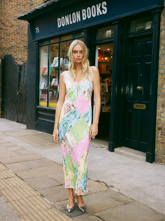 Kitri Daphne Patched Toile De Jouy Maxi Slip Dress