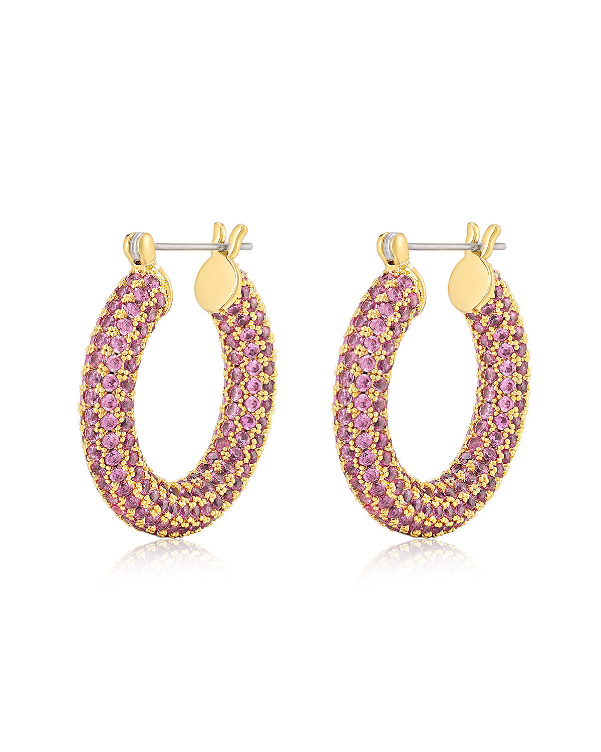 Pave Baby Amalfi Hoops - Pink