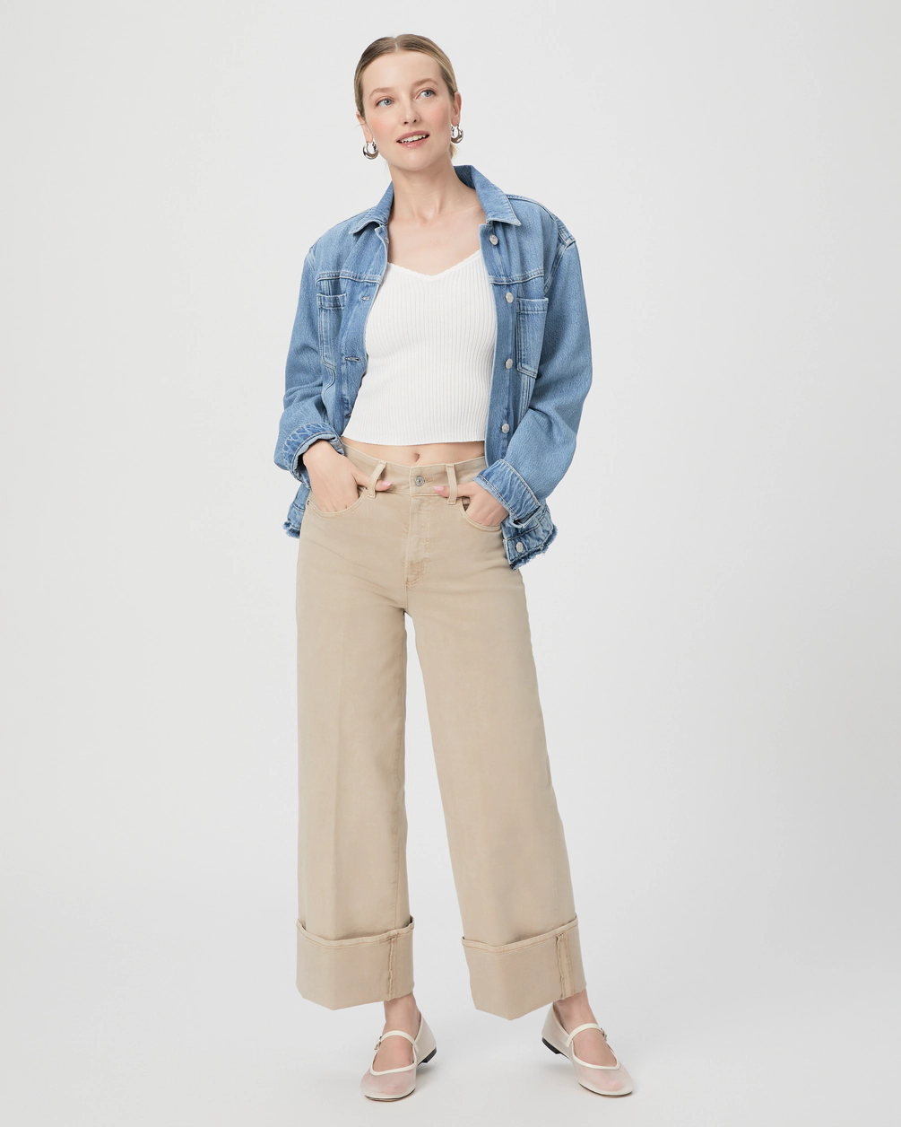 Paige Sasha Ankle Cuffed Wide Leg Jean Vintage Soft Sand