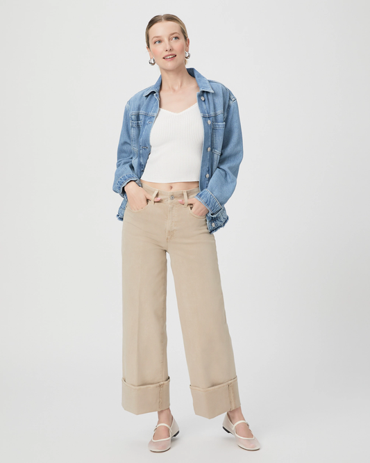 Paige Sasha Ankle Cuffed Wide Leg Jean Vintage Soft Sand