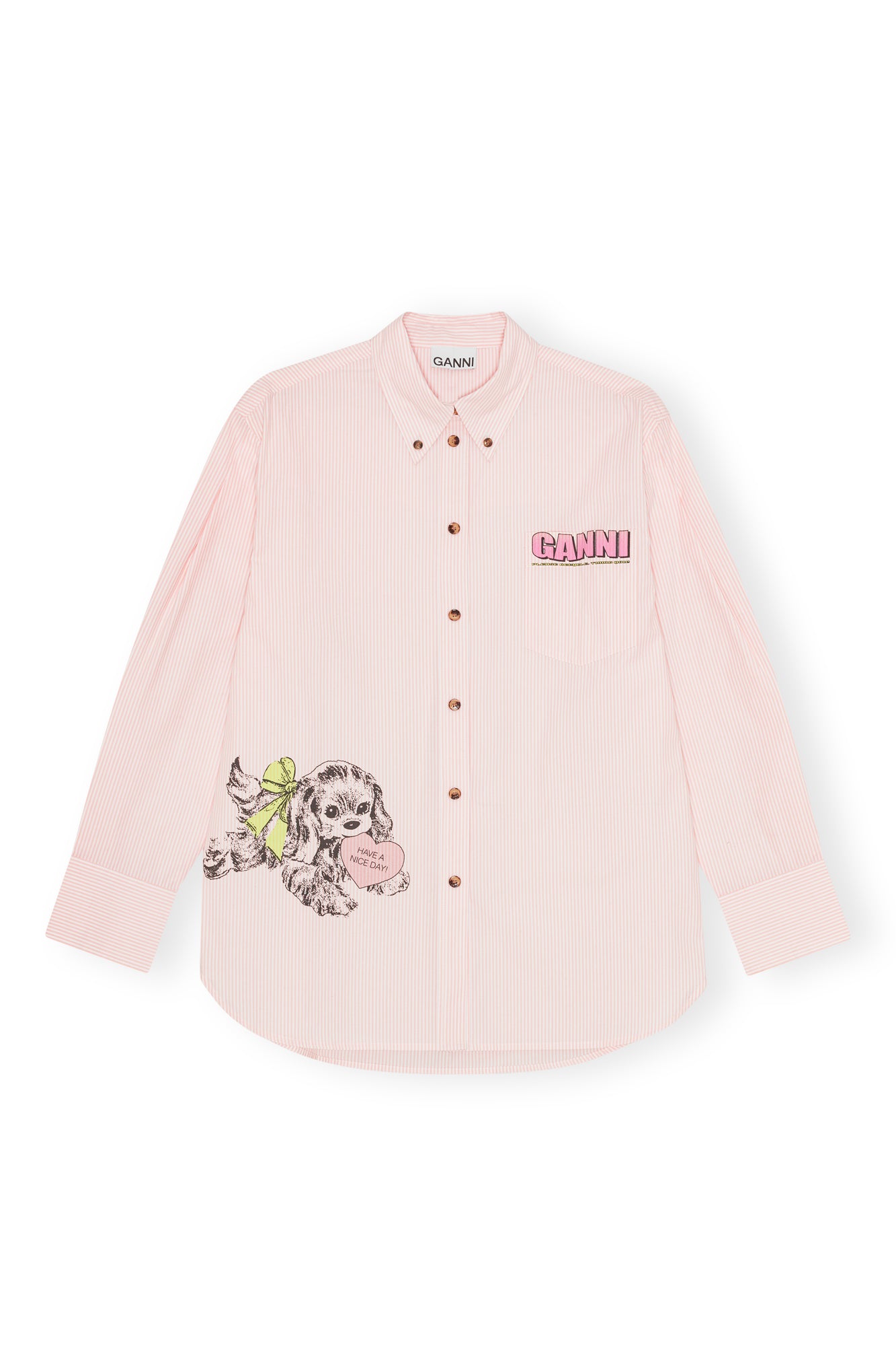 Ganni Stoped Oversized Shirt in Peach Parfait