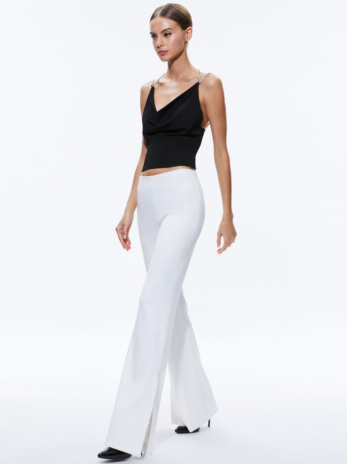 Alice & Olivia CORAL CRYSTAL STRAP COWL NECK TOP