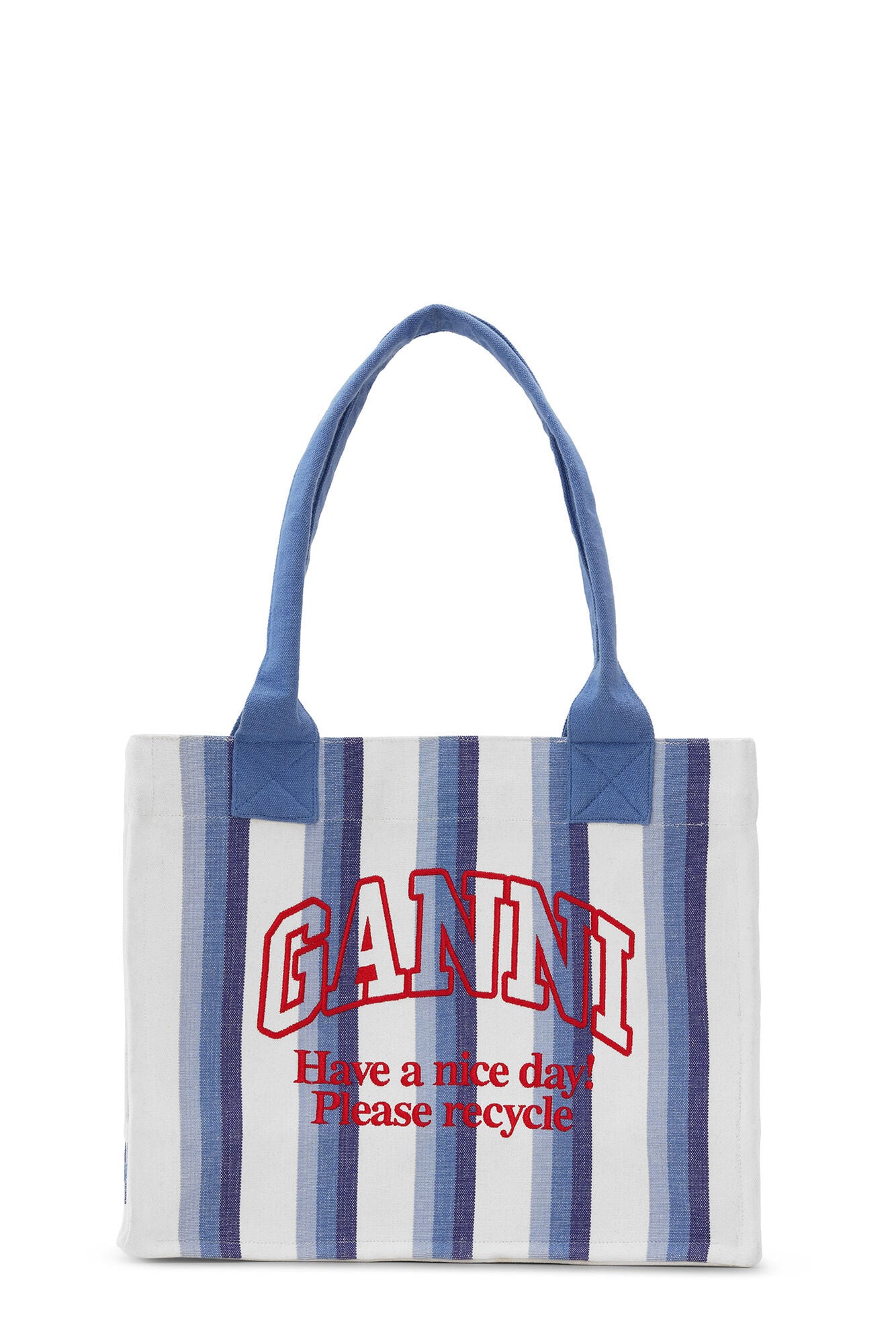 Ganni BLUE LARGE STRIPED CANVAS TOTE BAG