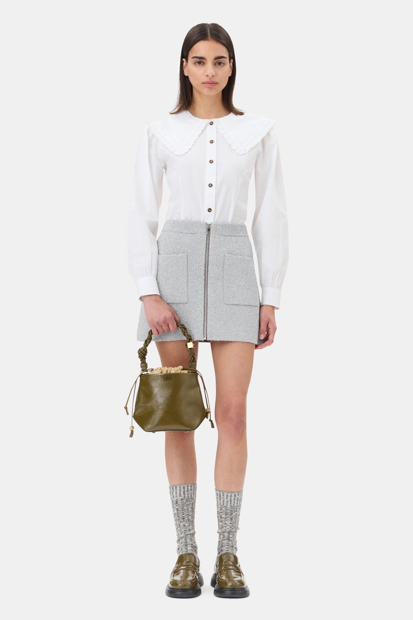 GANNI SILVER SPARKLE MINI SKIRT