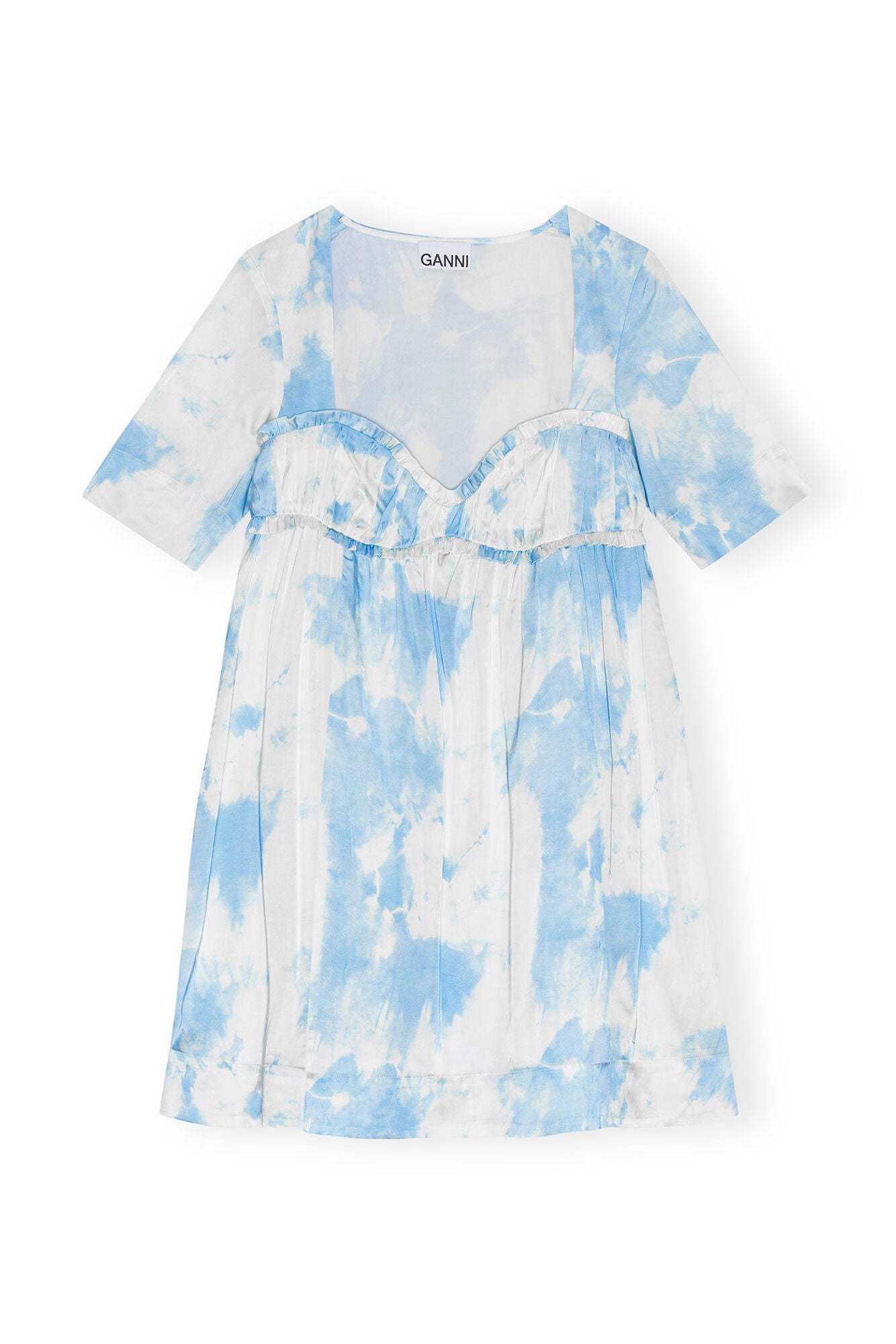 Ganni PRINTED SATIN SHORT SLEEVE MINI DRESS