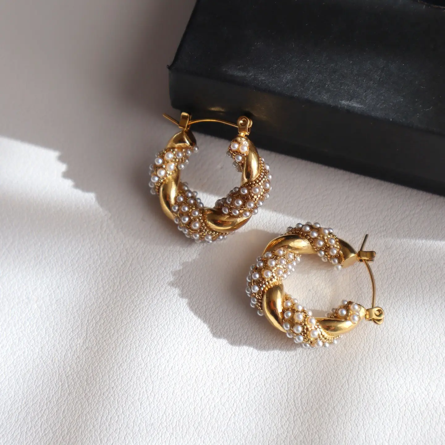 Nolita Hoops | Pearl Gold Twisted Hoops