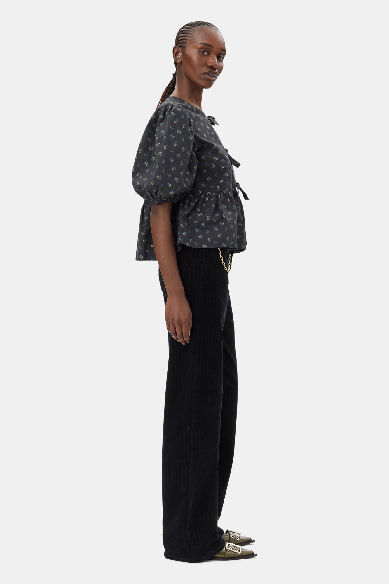 Ganni Printed Cotton Peplum Blouse