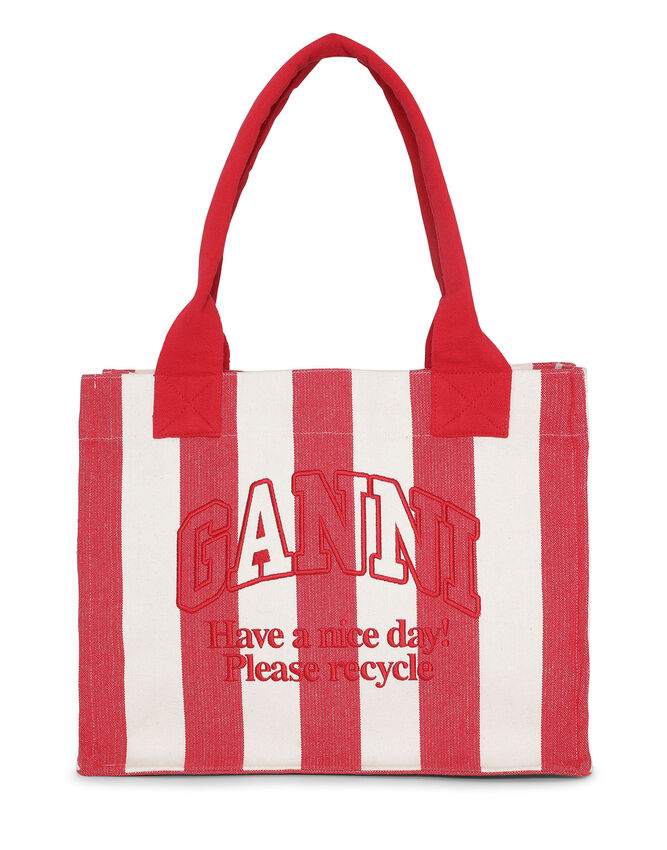 Ganni RED STRIPED EASY SHOPPER LARGE