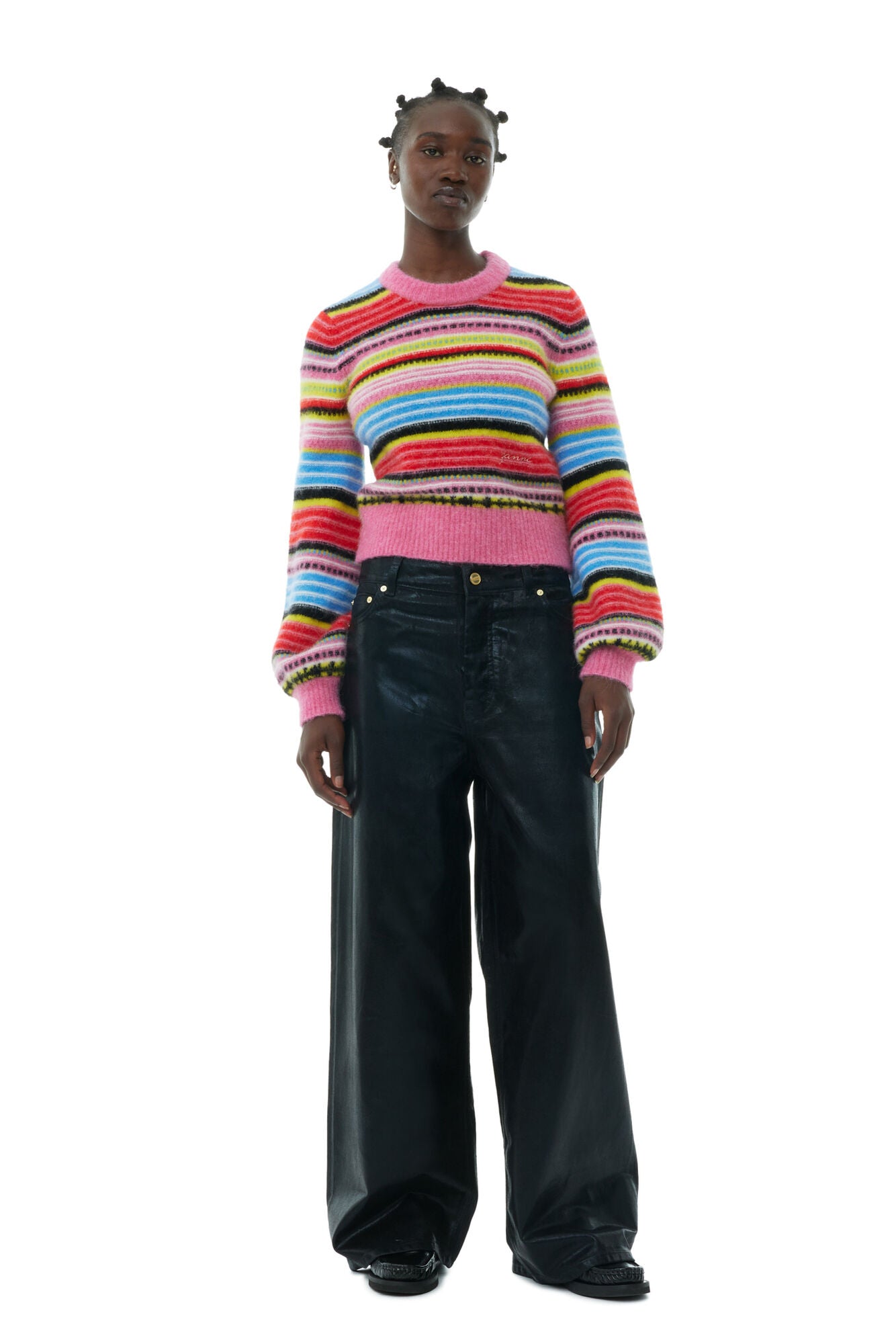 Ganni Striped Soft Wool O-Neck Sweater