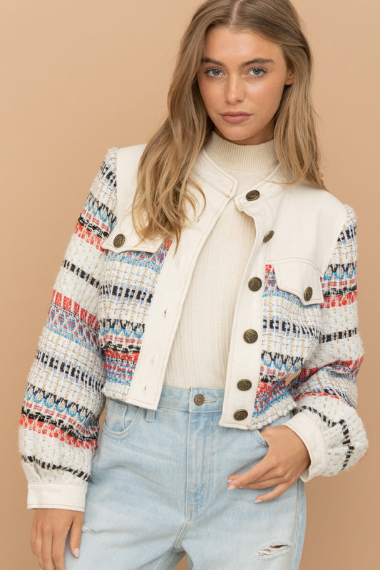 BLUE B TWEED CROP JACKET