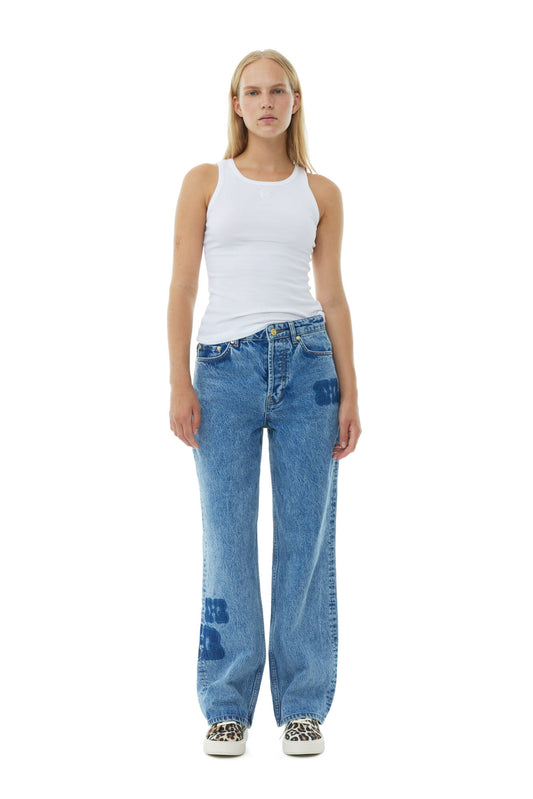 Ganni Mid Blue Stone Patch Izey Jeans