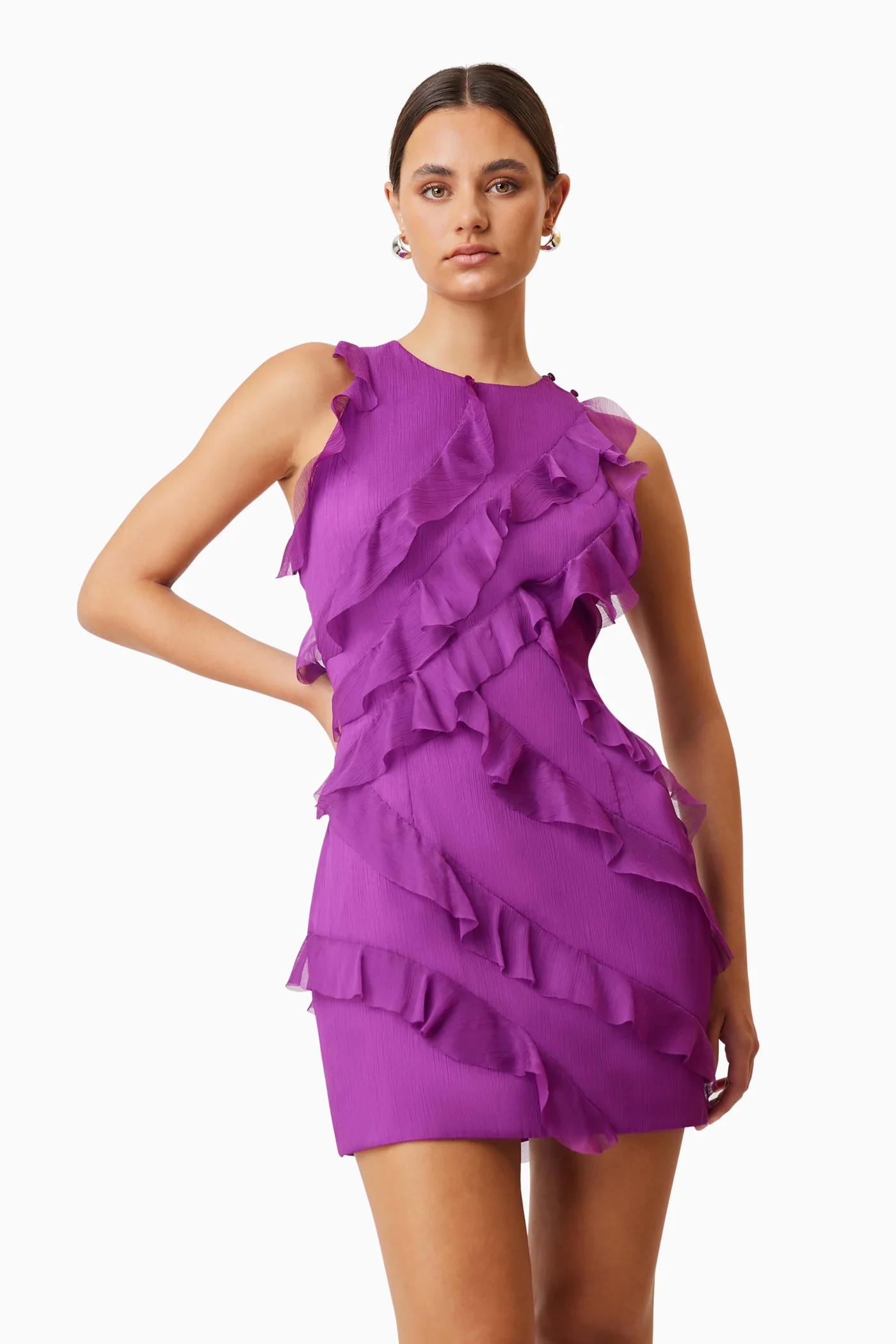 Elliatt Mia Sheer Party Mini Dress in Purple Elliatt Mia Sheer Party Mini Dress in Purple