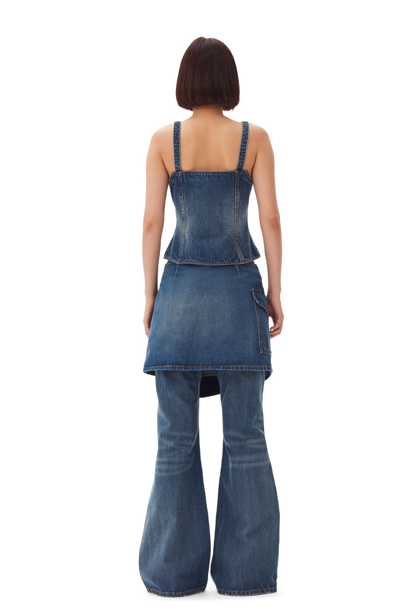 Ganni DARK BLUE HEAVY WASHED DENIM TOP