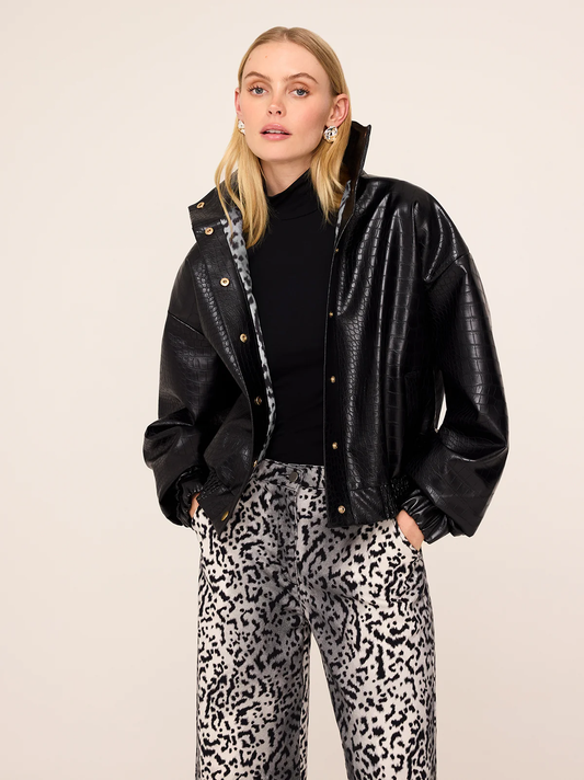 KITRI Estelle Faux Croc Bomber Jacket