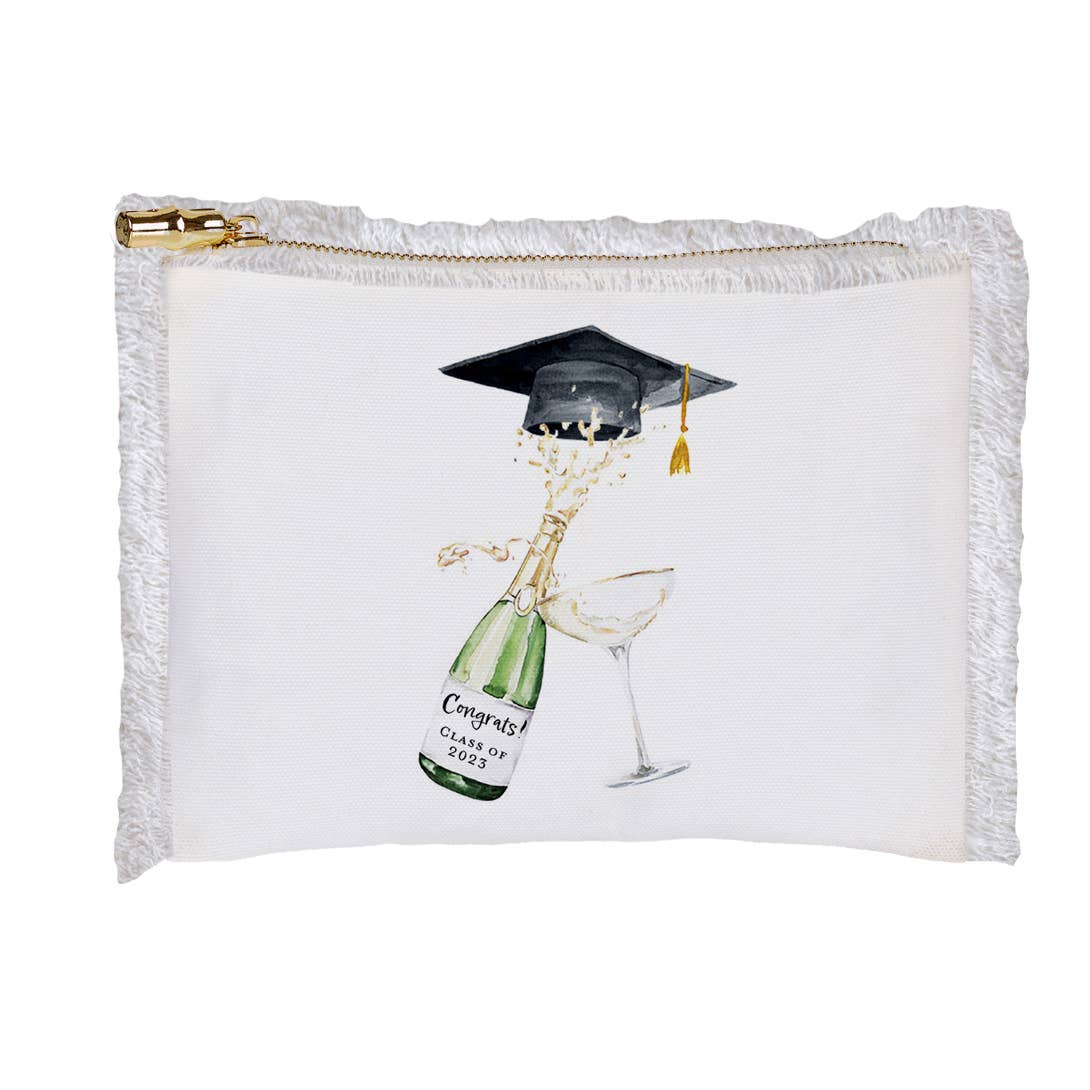 Graduation- Linen Fringe Cosmetic Bag- Champagne