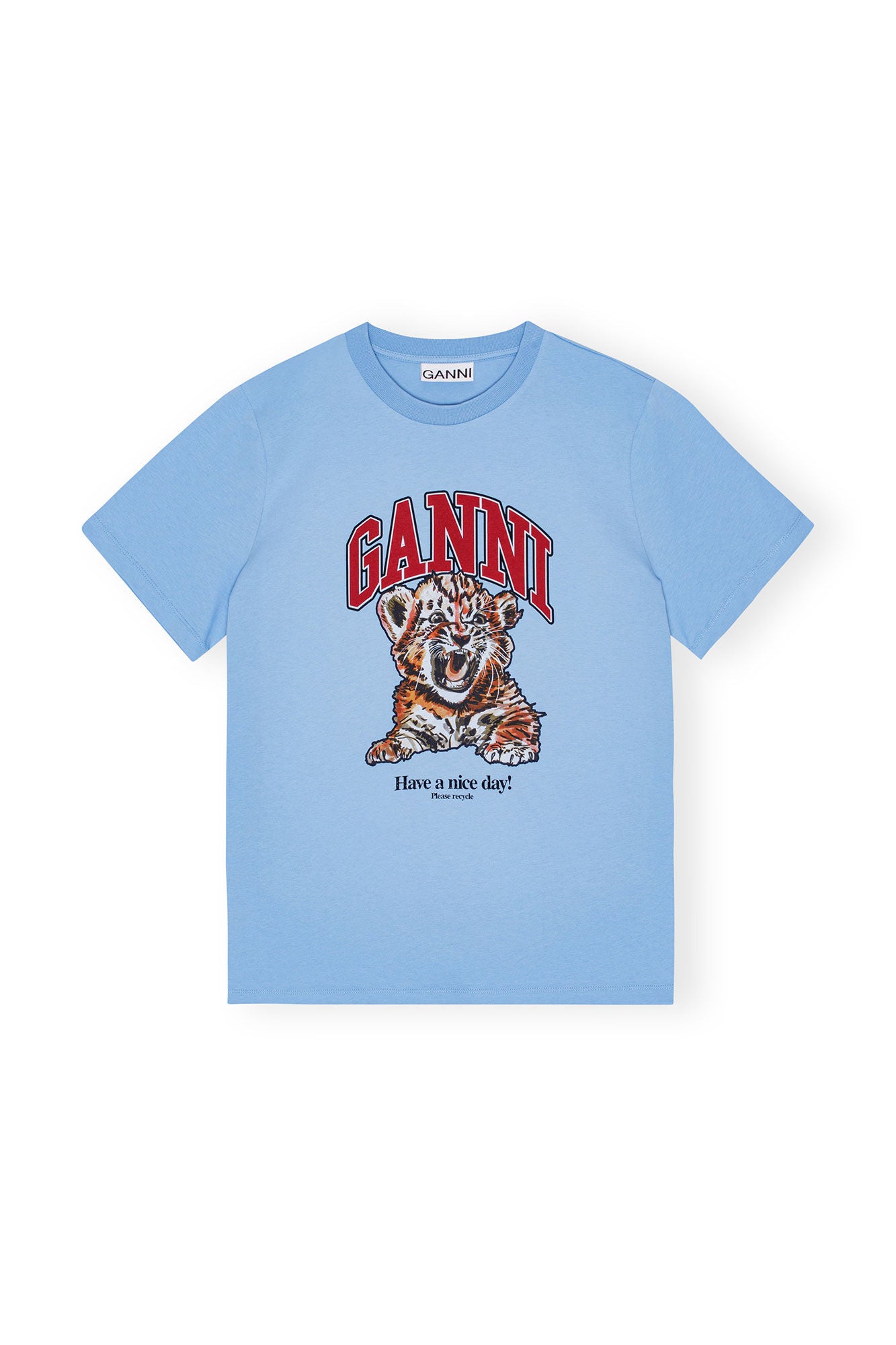 GANNI BLUE BASIC JERSEY TIGER RELAXED T-SHIRT