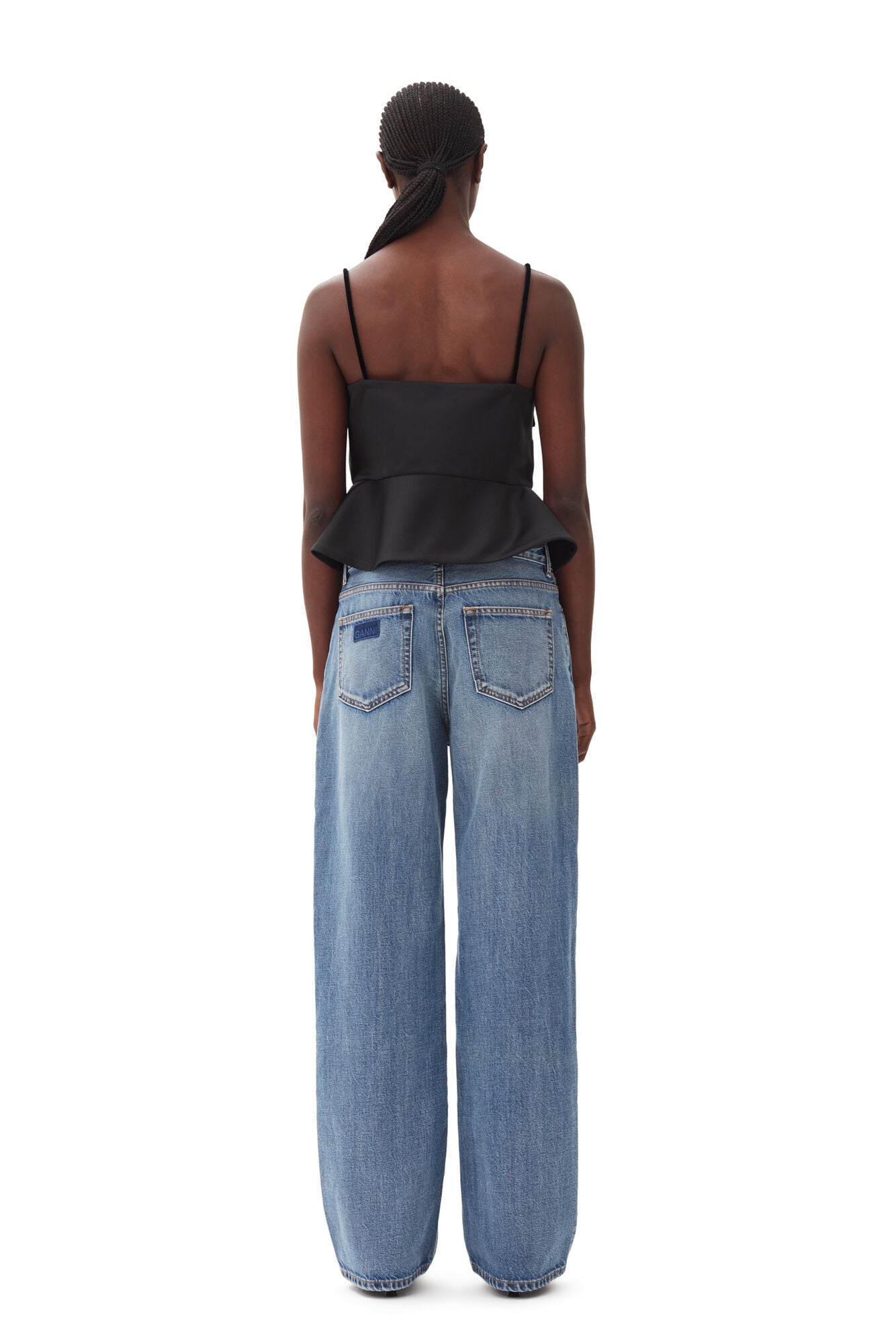 Ganni Black Duchesse Satin Top