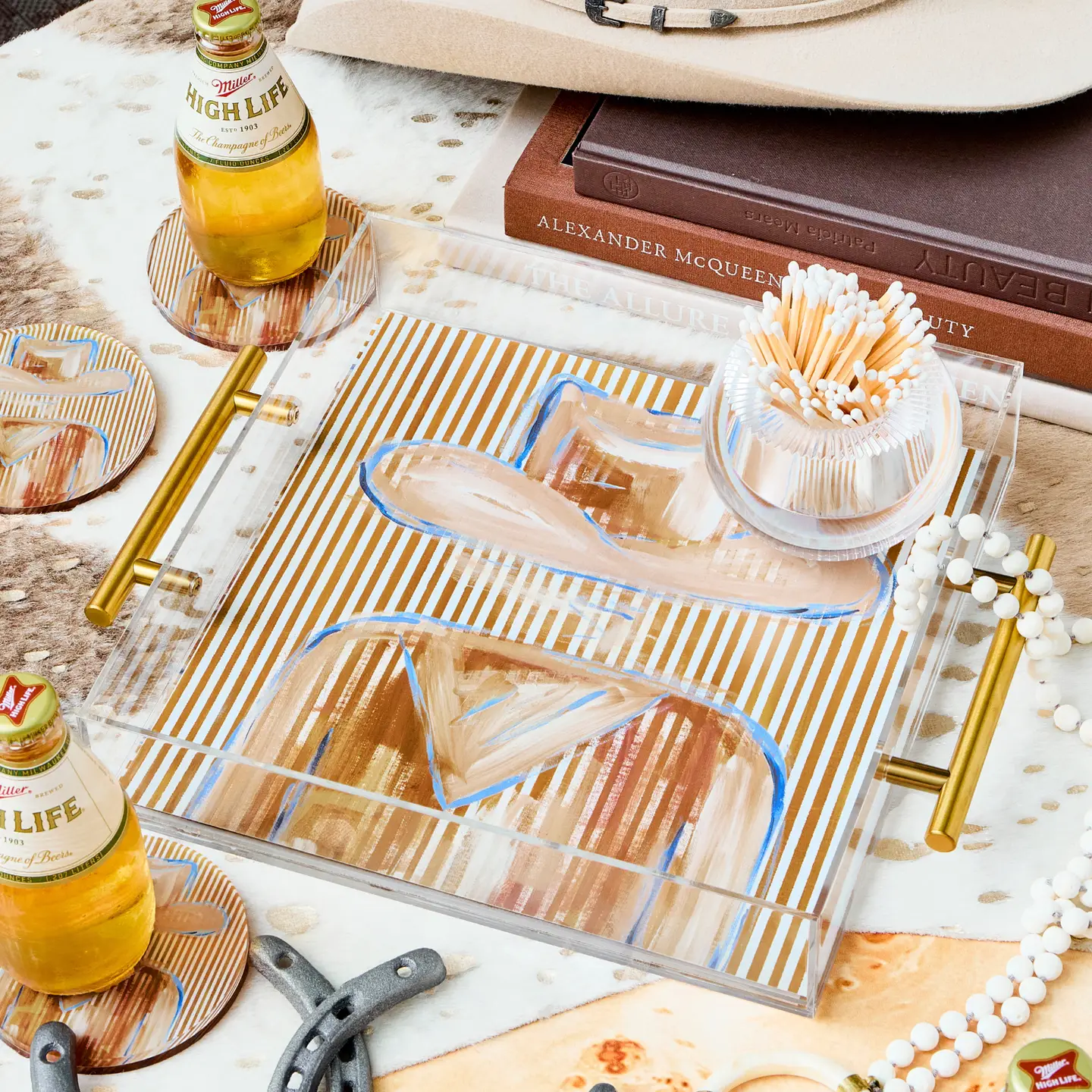 Outlaw Acrylic Tray with Gold Handles