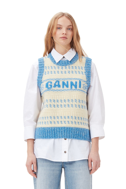GANNI Blue Graphic O-Neck Vest