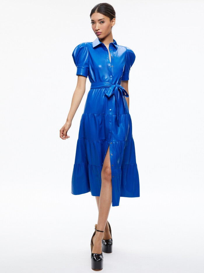 Alice & Olivia Miranda Vegan Leather Tiered Dress