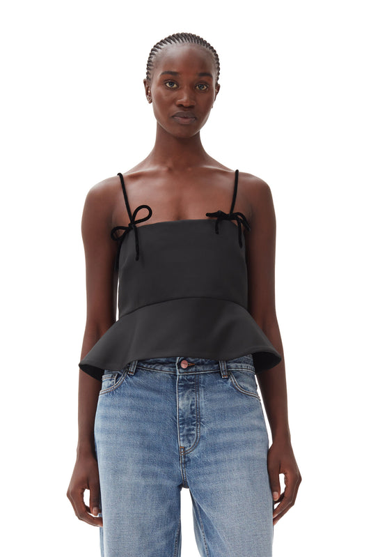Ganni Black Duchesse Satin Top