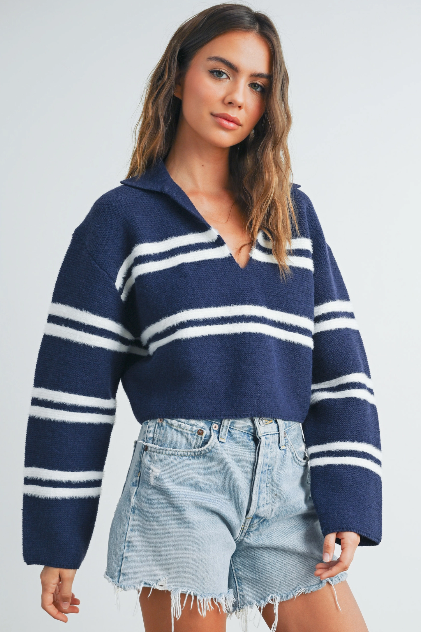 Buttermelon Striped Collar Sweater