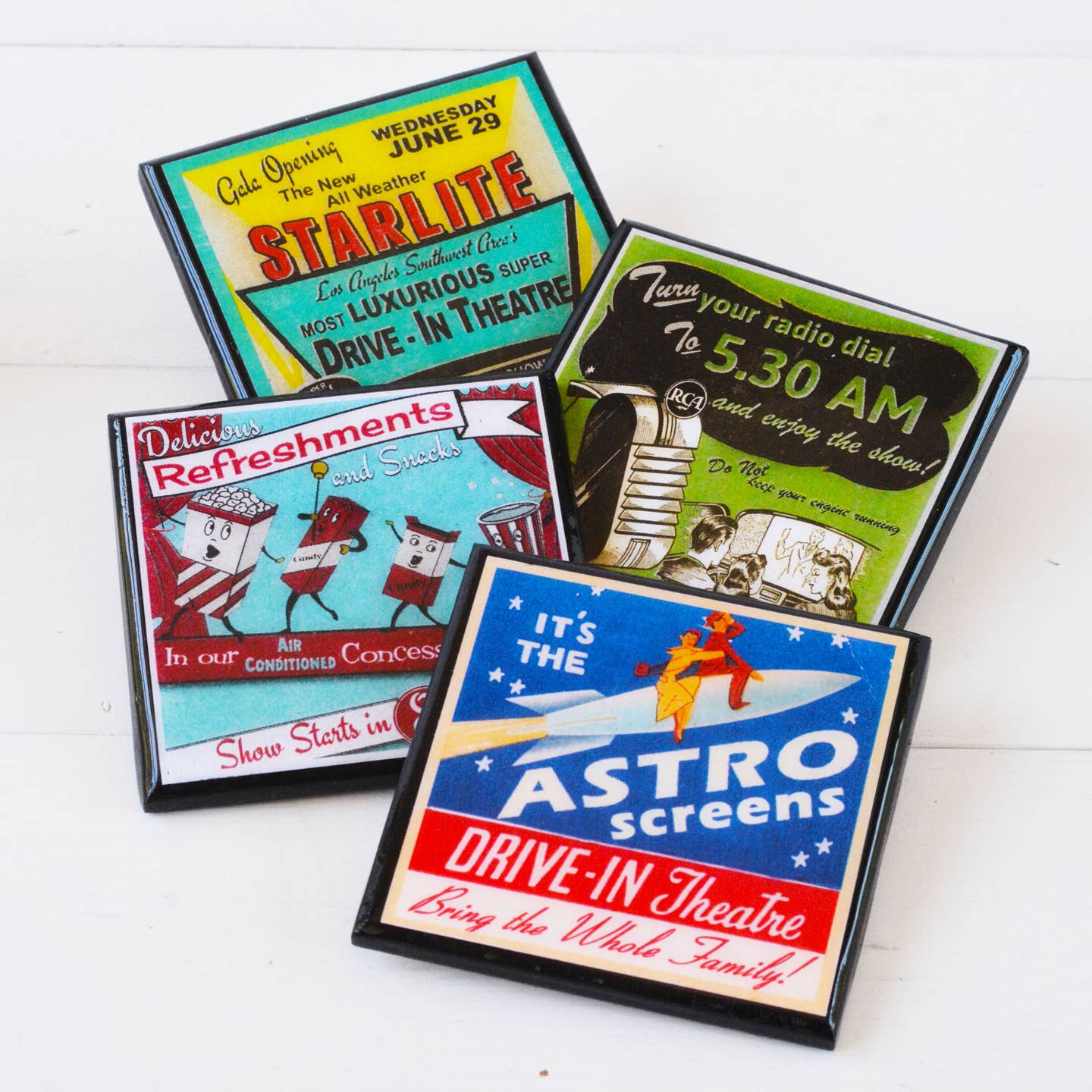 Vintage Drive in Movie Coaster Set