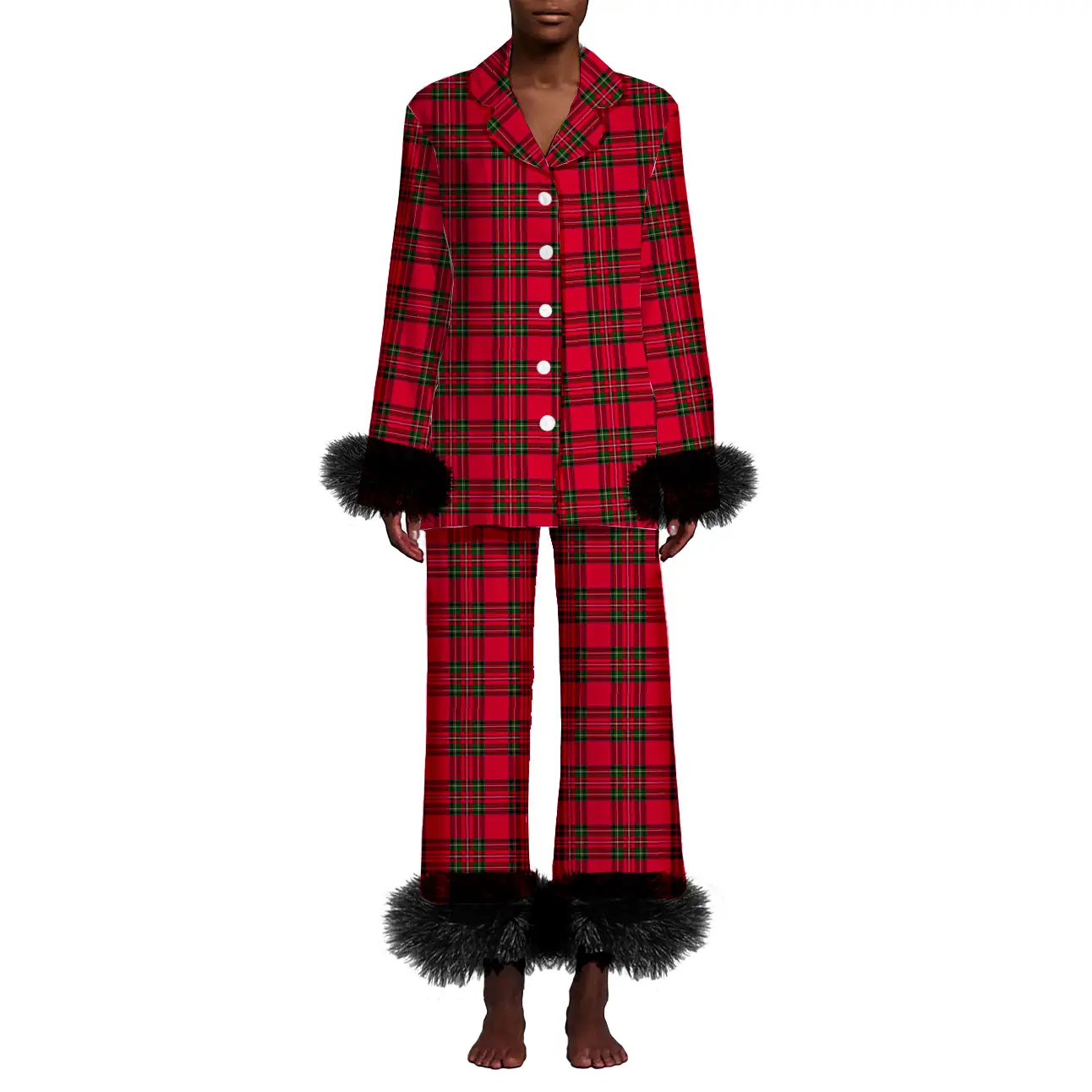Plaid Feather Pajama Set