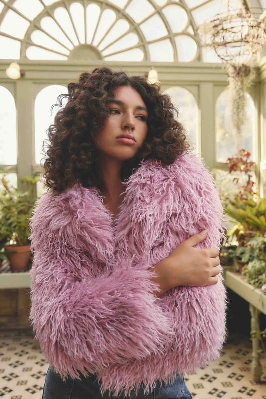 Elliatt Trisha Faux Fur Cropped Jacket in Pink