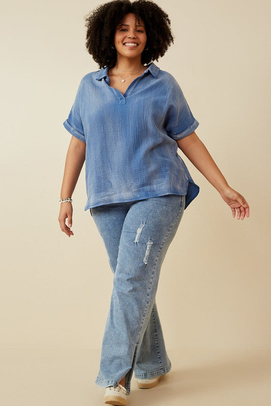 Denim Collar Dolman Top