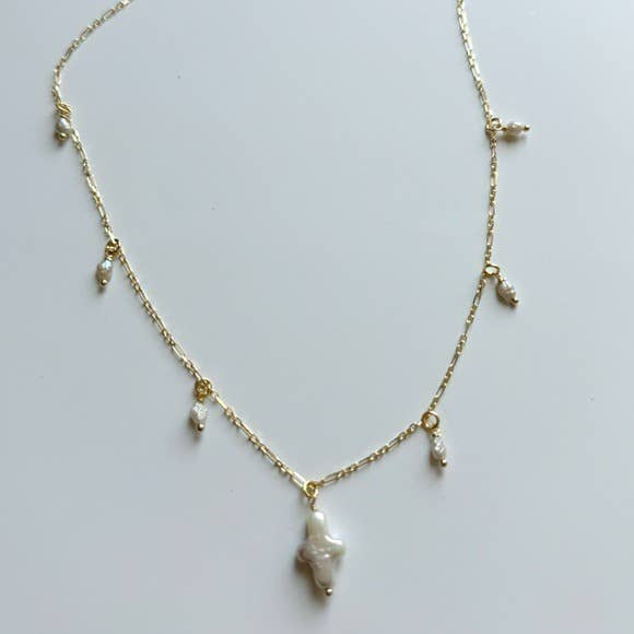 Hazey Pearl Cross Necklace