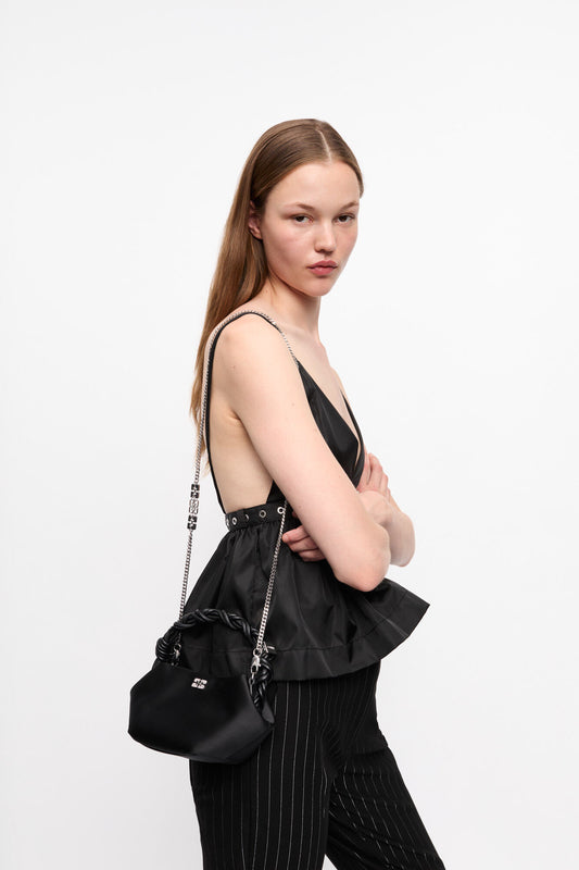 BLACK SATIN MINI GANNI BOU BAG