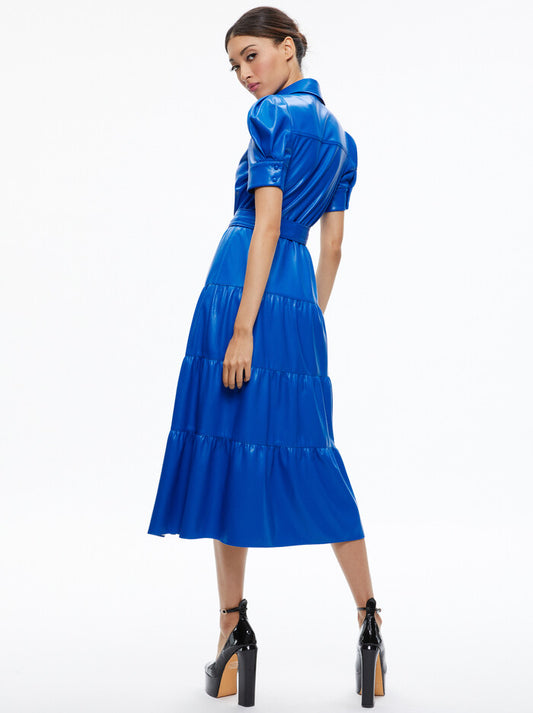 Alice & Olivia Miranda Vegan Leather Tiered Dress