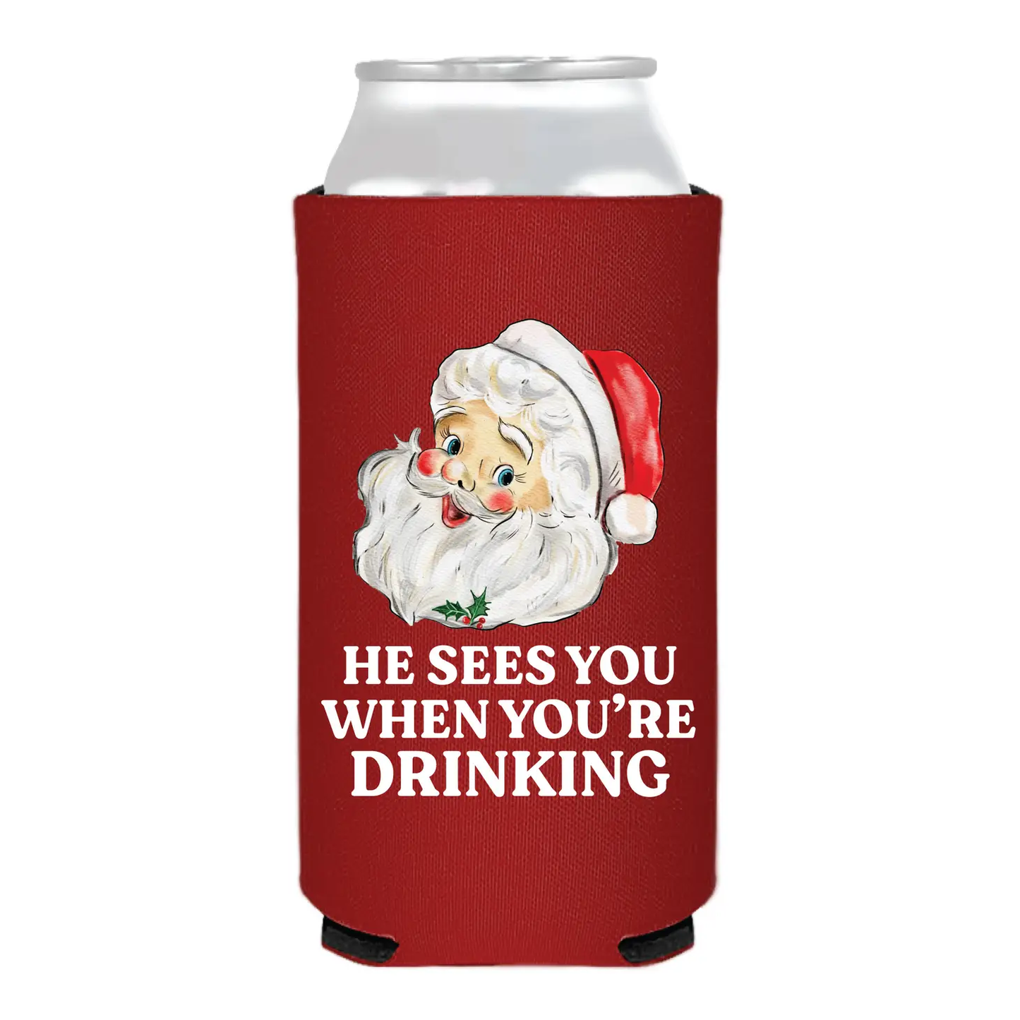 He Sees You When You're Drinking Slim Can Cooler- Christmas