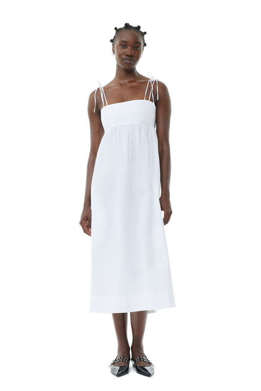 Ganni White Cotton Poplin String Midi Dress