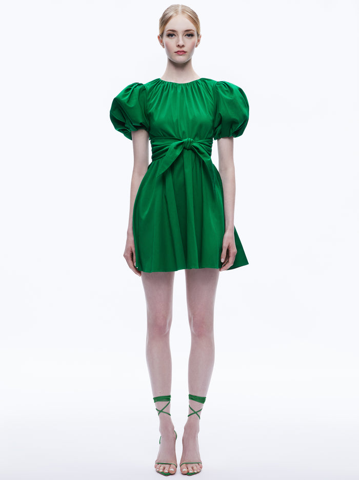 Alice & Olivia Kylan Puff Sleeve Mini Dress - Emerald
