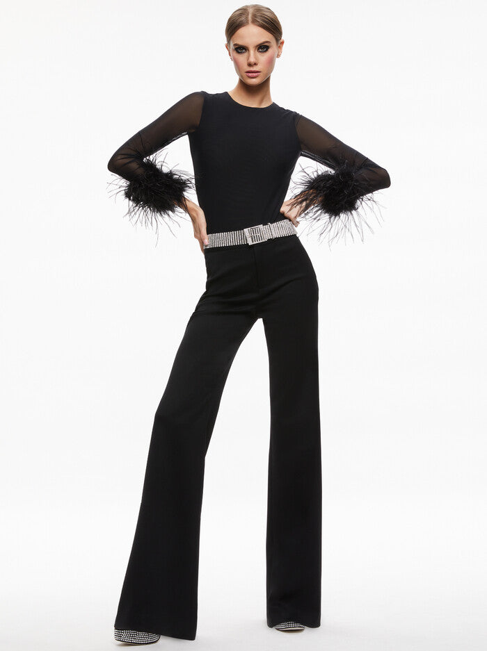 Alice & Olivia Delaina Feather Cuff Sleeve Top