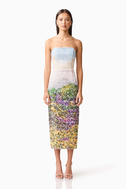 Elliatt Arden Strapless Midi Dress in Multi Ombre