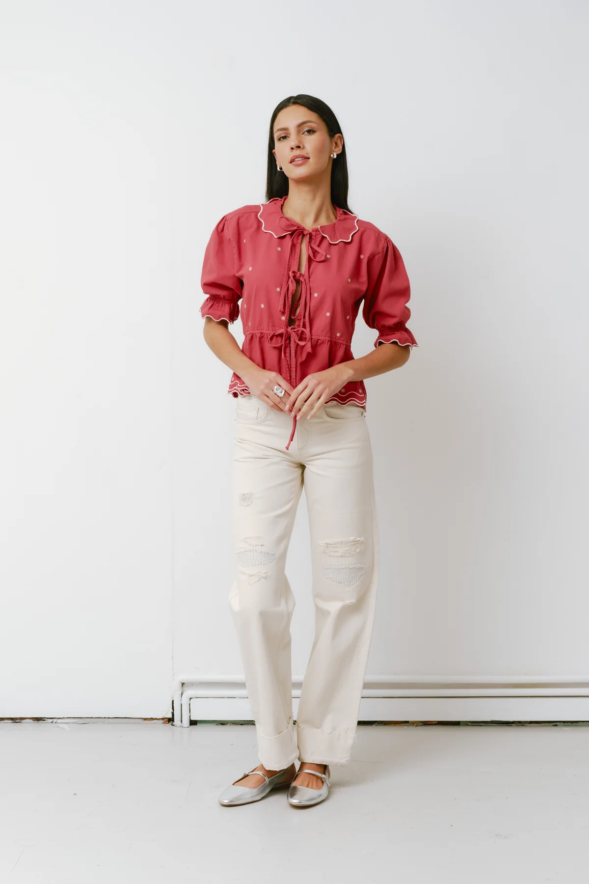 Seventy + Mochi Ana Tie Blouse in Vintage Red