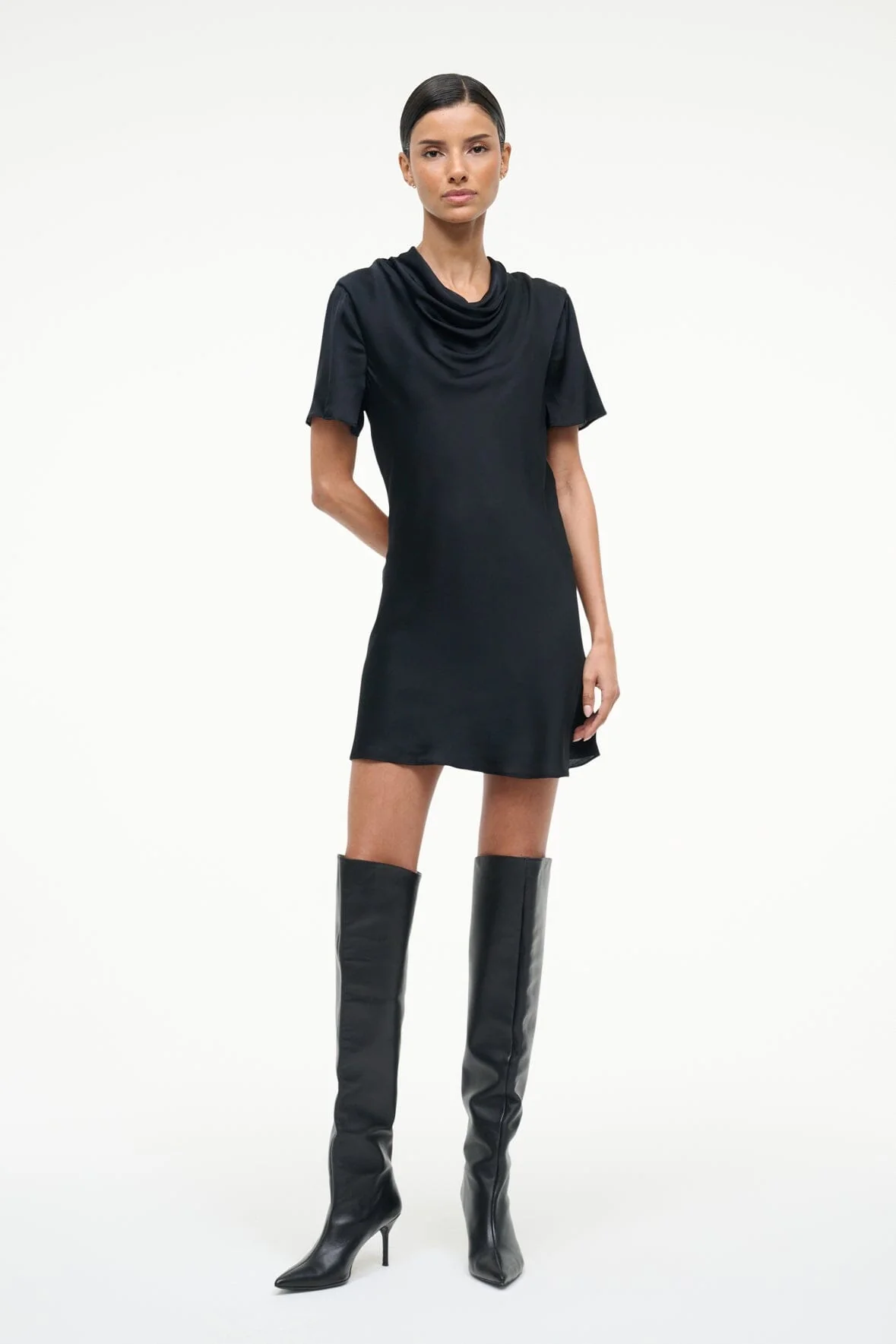 STAUD IRIS SILK DRESS - BLACK