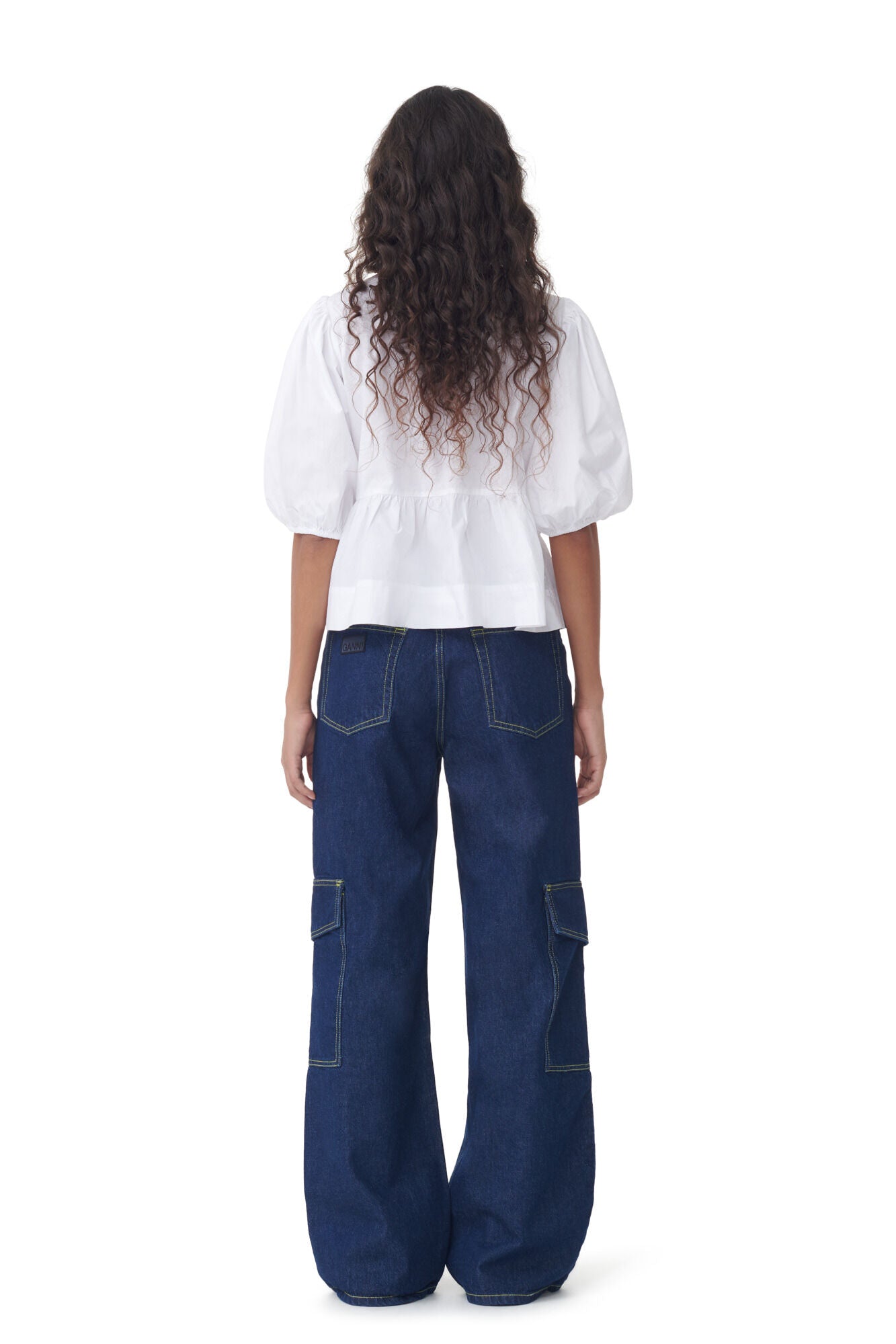 Ganni Cotton Poplin Peplum Tie Blouse