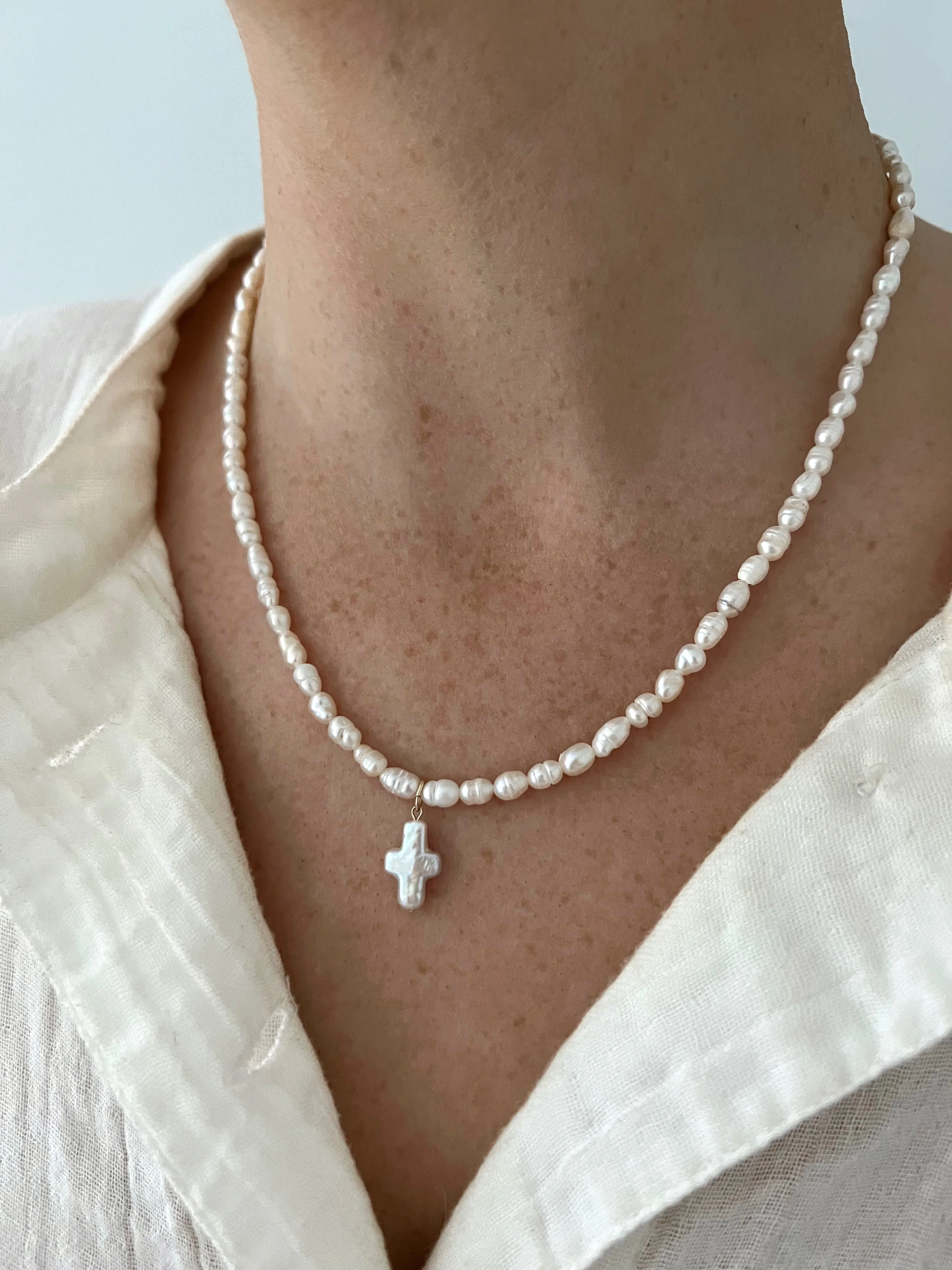 ALV Jewels ALL PEARL CROSS NECKLACE