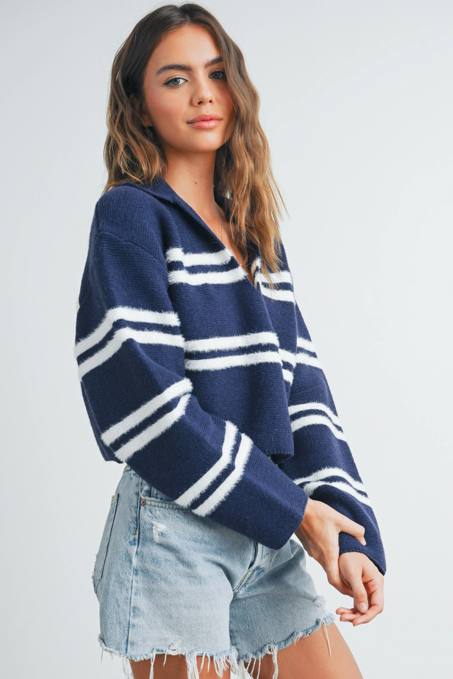 Buttermelon Striped Collar Sweater