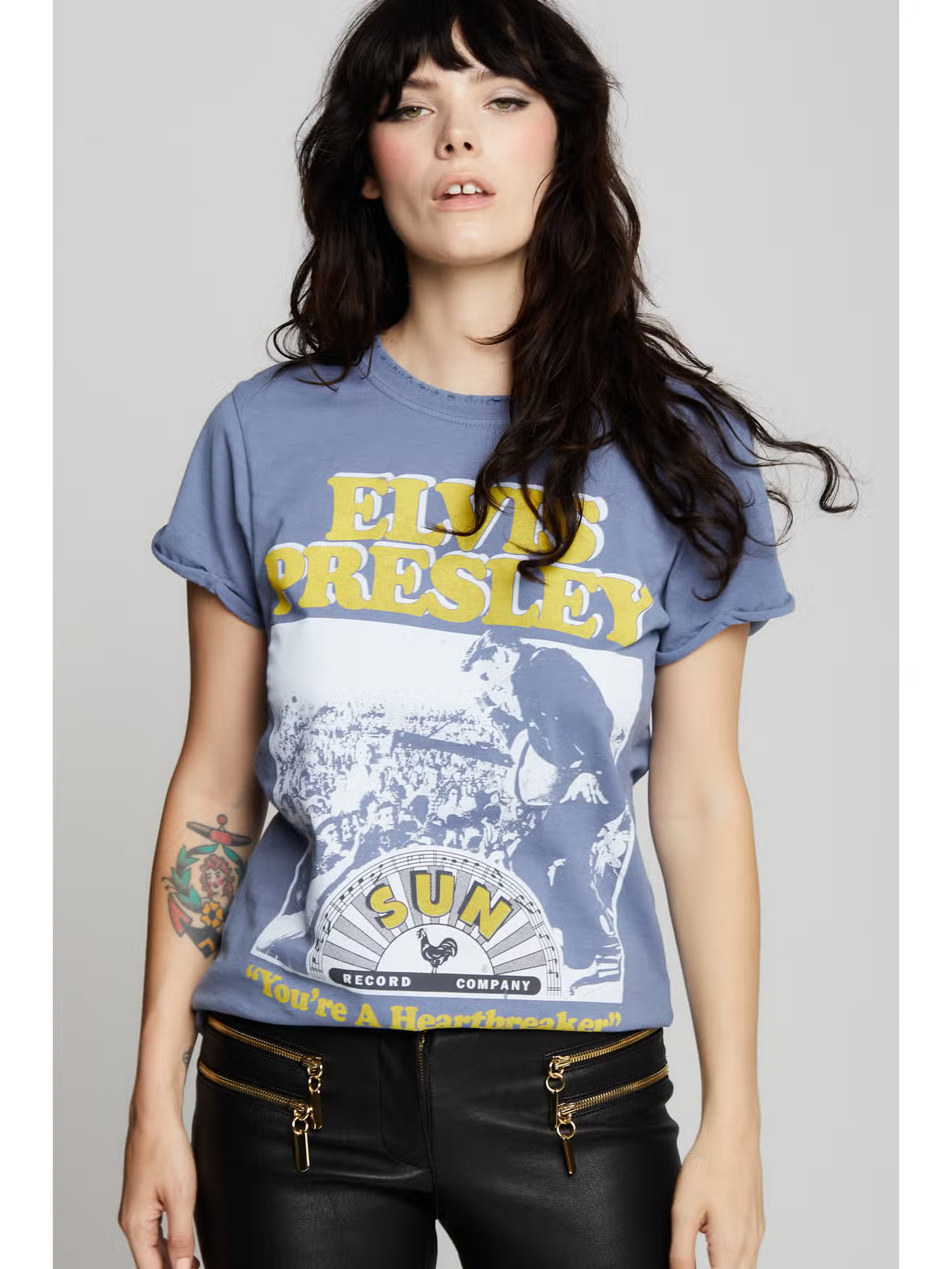 RECYCLED KARMA - ELVIS YOU'RE A HEARTBREAKER TEE (vintage blue)