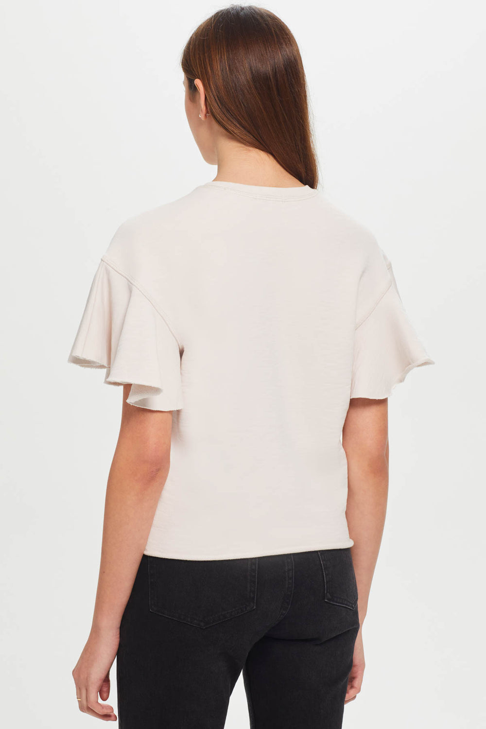 GOLDIE MELROSE RUFFLE SLEEVE TOP - WHITE SAND
