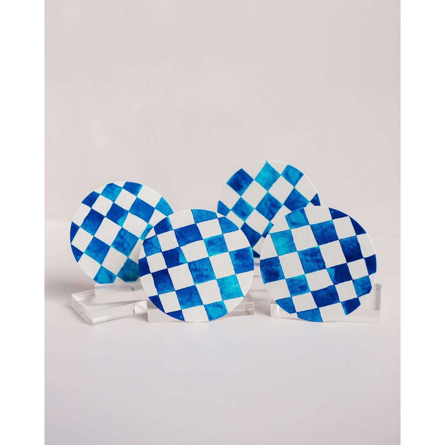 Blue Checkered Reusable Chipboard Coasters - Set of Four